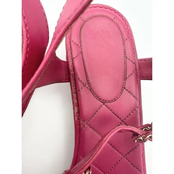 CHANEL Authentic Lambskin Fuchsia And Gold Color Thong Sandals Coco 42 US 11 - Picture 5 of 16